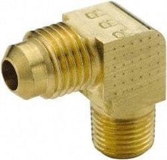 Parker - 1/4" Tube OD, 45° Brass Flared Tube Extended Male Elbow - 1/8-27 NPTF, Flare x MNPTF Ends - Industrial Tool & Supply