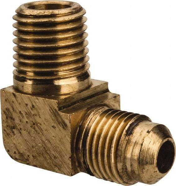 Parker - 5/16" Tube OD, 45° Brass Flared Tube Extended Male Elbow - 1/4-18 NPTF, Flare x MNPTF Ends - Industrial Tool & Supply