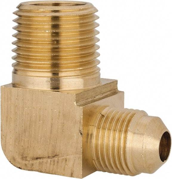 Parker - 3/8" Tube OD, 45° Brass Flared Tube Extended Male Elbow - 1/2-14 NPTF, Flare x MNPTF Ends - Industrial Tool & Supply