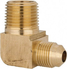 Parker - 3/8" Tube OD, 45° Brass Flared Tube Extended Male Elbow - 1/2-14 NPTF, Flare x MNPTF Ends - Industrial Tool & Supply