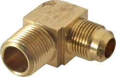Parker - 1/2" Tube OD, 45° Brass Flared Tube Extended Male Elbow - 1/2-14 NPTF, Flare x MNPTF Ends - Industrial Tool & Supply