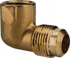 Parker - 5/8" Tube OD, 45° Brass Flared Tube Female Elbow - 1/2-14 NPTF, Flare x FNPTF Ends - Industrial Tool & Supply