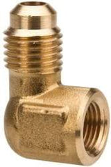Parker - 1/2" Tube OD, 45° Brass Flared Tube Female Elbow - 3/4-14 NPTF, Flare x FNPTF Ends - Industrial Tool & Supply