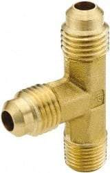 Parker - 3/8" Tube OD, 45° Brass Flared Tube Male Run Tee - 1/2-14 NPTF, Flare x MNPTF Ends - Industrial Tool & Supply
