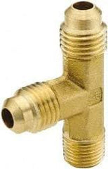 Parker - 3/8" Tube OD, 45° Brass Flared Tube Male Run Tee - 1/2-14 NPTF, Flare x MNPTF Ends - Industrial Tool & Supply