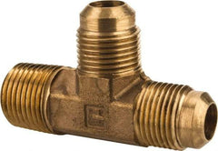 Parker - 1/2" Tube OD, 45° Brass Flared Tube Male Run Tee - 1/2-14 NPTF, Flare x MNPTF Ends - Industrial Tool & Supply