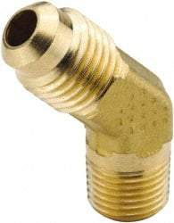 Parker - 5/16" Tube OD, 45° Brass Flared Tube Male 45° Elbow - 1/4-18 NPTF, Flare x MNPTF Ends - Industrial Tool & Supply