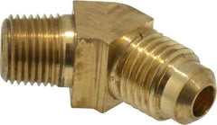 Parker - 1/4" Tube OD, 45° Brass Flared Tube Male 45° Elbow - 1/8-27 NPTF, Flare x MNPTF Ends - Industrial Tool & Supply