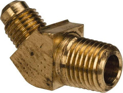 Parker - 1/4" Tube OD, 45° Brass Flared Tube Male 45° Elbow - 1/4-18 NPTF, Flare x MNPTF Ends - Industrial Tool & Supply
