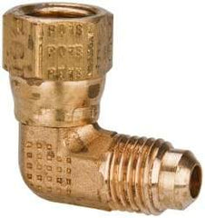 Parker - 3/4" Tube OD, 45° Brass Flared Tube Swivel Nut Elbow - 1-1/16-14 UNF, Flare x Swivel Ends - Industrial Tool & Supply