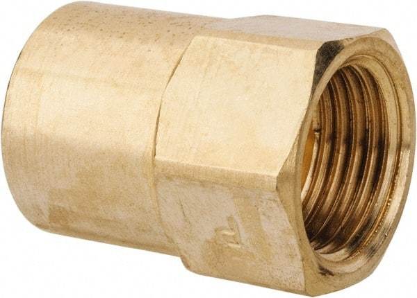 Parker - 3/8" Tube OD, Brass Flared Tube Inverted Female Connector - 1/4-18 NPTF, Flare x FNPTF Ends - Industrial Tool & Supply