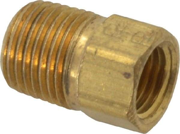 Parker - 1/8" Tube OD, Brass Flared Tube Inverted Male Connector - 1/8-27 NPTF, Flare x MNPTF Ends - Industrial Tool & Supply