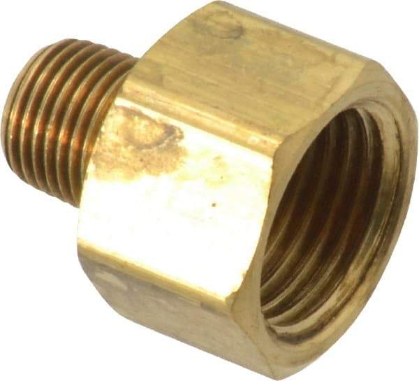 Parker - 3/8" Tube OD, Brass Flared Tube Inverted Male Connector - 1/8-27 NPTF, Flare x MNPTF Ends - Industrial Tool & Supply