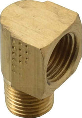Parker - 1/4" Tube OD, Brass Flared Tube Inverted Male Elbow - 1/8-27 NPTF, Flare x MNPTF Ends - Industrial Tool & Supply
