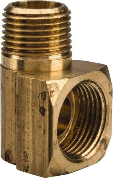 Parker - 1/2" Tube OD, Brass Flared Tube Inverted Male Elbow - 3/8-18 NPTF, Flare x MNPTF Ends - Industrial Tool & Supply