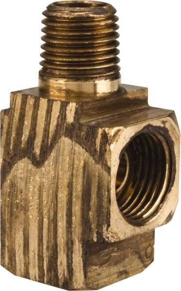 Parker - 3/8" Tube OD, Brass Flared Tube Inverted Male Run Tee - 1/4-18 NPTF, Flare x MNPTF Ends - Industrial Tool & Supply