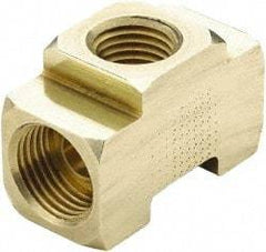Parker - 3/8" Tube OD, Brass Flared Tube Inverted Female Branch Tee - 1/4-18 NPTF, Flare x FNPTF Ends - Industrial Tool & Supply