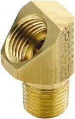 Parker - 1/2" Tube OD, Brass Flared Tube Inverted 45° Elbow - 3/8-18 NPTF, Flare x MNPTF Ends - Industrial Tool & Supply