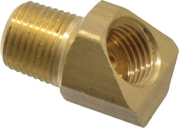 Parker - 3/16" Tube OD, Brass Flared Tube Inverted 45° Elbow - 1/8-27 NPTF, Flare x MNPTF Ends - Industrial Tool & Supply