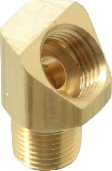 Parker - 1/4" Tube OD, Brass Flared Tube Inverted 45° Elbow - 1/8-27 NPTF, Flare x MNPTF Ends - Industrial Tool & Supply