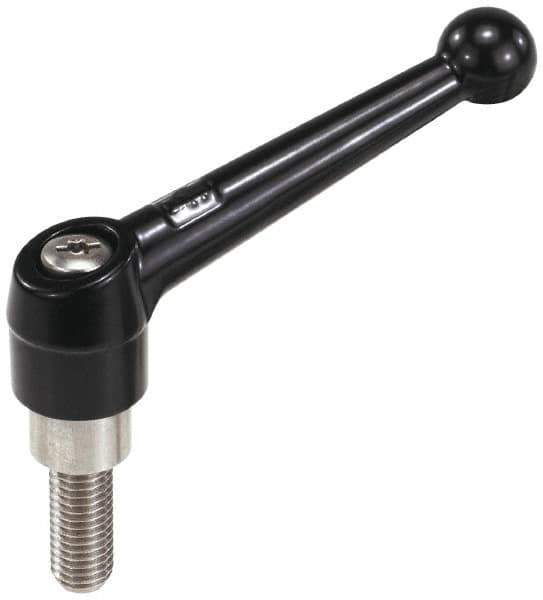 KIPP - 5/16-18, 0.71" Hub Diam, Zinc Die Cast (Stainless Steel Components) Threaded Stud Adjustable Clamping Lever - 0.98" Stud Length, 2.87" OAL, 1.79" High - Industrial Tool & Supply