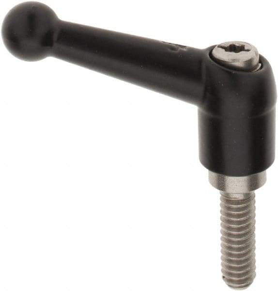 KIPP - 1/4-20, 13mm Hub Diam, Zinc Die Cast (Stainless Steel Components) Threaded Stud Adjustable Clamping Lever - 0.79" Stud Length, 46mm OAL, 32.5mm High - Industrial Tool & Supply