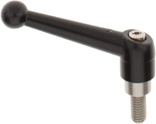 KIPP - 3/8-16, 0.83" Hub Diam, Zinc Die Cast (Stainless Steel Components) Threaded Stud Adjustable Clamping Lever - 0.79" Stud Length, 3.54" OAL, 2.26" High - Industrial Tool & Supply
