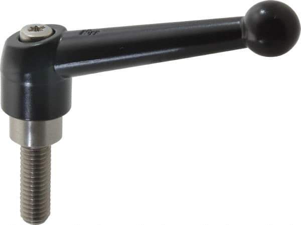 KIPP - 3/8-16, 0.83" Hub Diam, Zinc Die Cast (Stainless Steel Components) Threaded Stud Adjustable Clamping Lever - 1.18" Stud Length, 3.54" OAL, 2.26" High - Industrial Tool & Supply