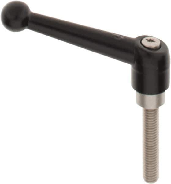 KIPP - 3/8-16, 0.83" Hub Diam, Zinc Die Cast (Stainless Steel Components) Threaded Stud Adjustable Clamping Lever - 1.97" Stud Length, 3.54" OAL, 2.26" High - Industrial Tool & Supply