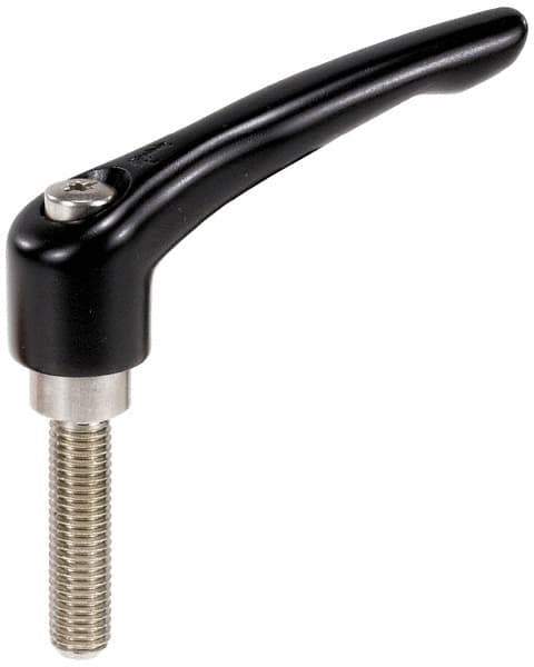KIPP - M6 x 1.0, 13mm Hub Diam, Zinc Die Cast (Stainless Steel Components) Metric Threaded Stud Adjustable Clamping Lever - 25mm Stud Length, 47mm OAL, 31mm High - Industrial Tool & Supply