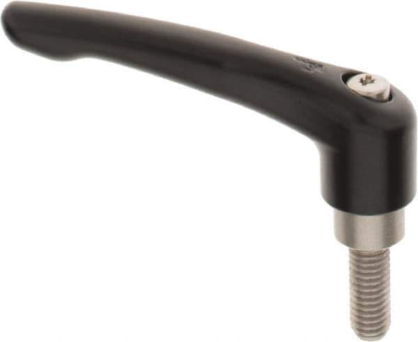 KIPP - 3/8-16, 0.83" Hub Diam, Zinc Die Cast (Stainless Steel Components) Threaded Stud Adjustable Clamping Lever - 0.98" Stud Length, 3.58" OAL, 2.15" High - Industrial Tool & Supply