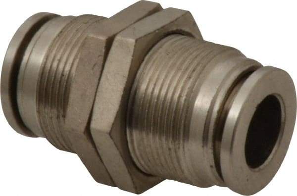Value Collection - 3/8" Outside Diam, Nickel Plated Brass Push-to-Connect Tube Bulkhead Union - 150 Max psi, Tube to Tube Connection, Brass O-Ring - Industrial Tool & Supply
