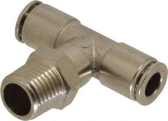 Value Collection - 1/4" Outside Diam, 1/4 NPT, Nickel Plated Brass Push-to-Connect Tube Male Branch Tee - 150 Max psi, Tube to Male NPT Connection, Brass O-Ring - Industrial Tool & Supply