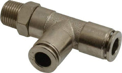 Value Collection - 1/4" Outside Diam, 1/8 NPT, Nickel Plated Brass Push-to-Connect Tube Male Run Tee - 150 Max psi, Tube to Male NPT Connection, Brass O-Ring - Industrial Tool & Supply