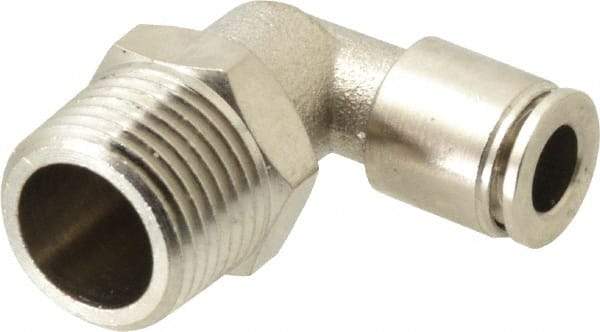 Value Collection - 1/4" Outside Diam, 3/8 NPT, Nickel Plated Brass Push-to-Connect Tube Male Elbow - 150 Max psi, Tube to Male NPT Connection, Brass O-Ring - Industrial Tool & Supply