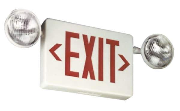 Mule - 1 and 2 Face, 2 Head, 120-277 Volt, Metal, LED Combination Exit Sign - 1-3/4 Inch Wide x 12-1/2 Inch High x 23-1/2 Inch Long, Remote and Side Mount, Lead Calcium Battery - Industrial Tool & Supply