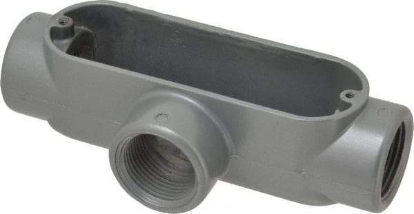 Thomas & Betts - T Body, 1" Trade, IMC, Rigid Aluminum Conduit Body - Oval, 5-15/16" OAL, 11.8 cc Capacity, Gray - Industrial Tool & Supply