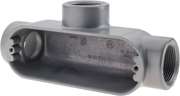 Thomas & Betts - T Body, 1-1/4" Trade, IMC, Rigid Aluminum Conduit Body - Oval, 7-7/8" OAL, 32 cc Capacity, Gray - Industrial Tool & Supply