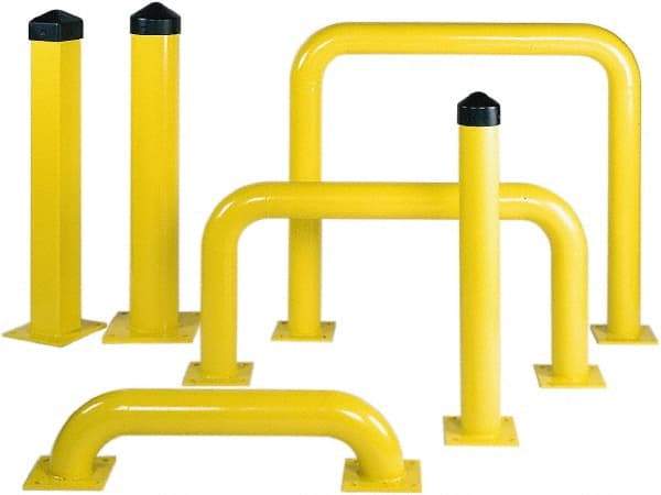 Eagle - 4-1/2" Diam x 36" High, Yellow Steel Bollard - 8" Wide x 8" Long Mounting Plate, 45 Lb - Industrial Tool & Supply