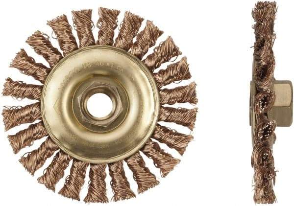 Ampco - 6" OD, 5/8-11 Arbor Hole, Knotted Phosphorus Bronze Alloy Wheel Brush - 6" Face Width, 1-1/4" Trim Length, 9,000 RPM - Industrial Tool & Supply