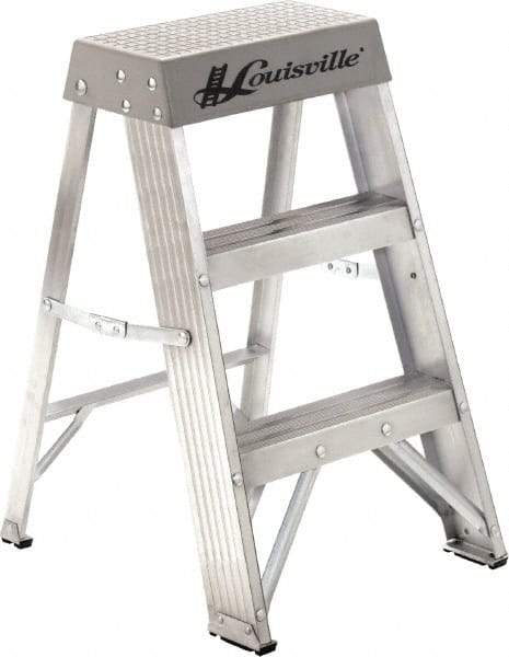 Louisville - 3 Steps, 3' High, Type IA Rating, Aluminum Step Ladder - 300 Lb Capacity, 17-1/8" Base Width - Industrial Tool & Supply