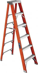 Louisville - 12 Steps, 12' High, Type IAA Rating, Fiberglass Step Ladder - Industrial Tool & Supply