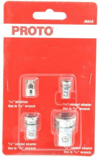 Proto - 1/4, 3/8, 1/2" Drive, Ratcheting Wrench Adapter Set Inch - 1-1/8" OAL - Industrial Tool & Supply