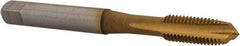 Accupro - 1/4-28 UNF, 3 Flute, TiN Finish, Powdered Metal Spiral Point Tap - Plug Chamfer, Right Hand Thread, 2-1/2" OAL, 3B Class of Fit - Exact Industrial Supply