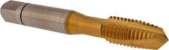 Accupro - M10x1.50 Metric Coarse, 3 Flute, TiN Finish, Powdered Metal Spiral Point Tap - Plug Chamfer, Right Hand Thread, 2-15/16" OAL, 6H Class of Fit - Exact Industrial Supply
