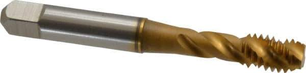 Accupro - 5/16-18 UNC 3 Flute 3B Modified Bottoming Spiral Flute Tap - Powdered Metal, TiN Finish, 2-23/32" OAL, Right Hand Flute, Right Hand Thread, H3 - Exact Industrial Supply
