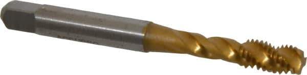 Accupro - M6x1.00 Metric Coarse 3 Flute 6H Modified Bottoming Spiral Flute Tap - Powdered Metal, TiN Finish, 2-1/2" OAL, Right Hand Flute, Right Hand Thread, D5 - Exact Industrial Supply