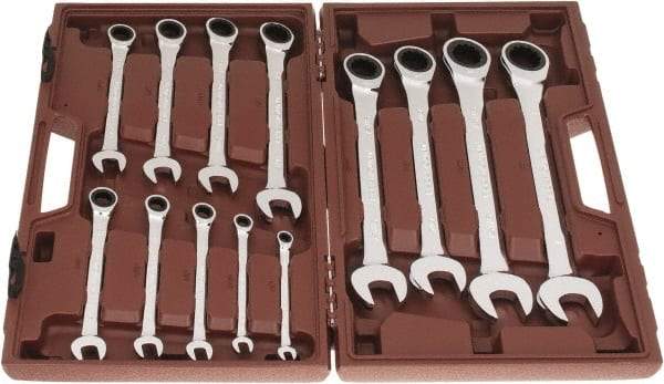 Paramount - 13 Piece, 1/4" to 1", Ratcheting Combination Wrench Set - Inch Measurement Standard, Full Polish Chrome Finish, Comes in Blow Molded Case - Industrial Tool & Supply