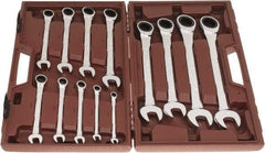 Paramount - 13 Piece, 1/4" to 1", Ratcheting Combination Wrench Set - Inch Measurement Standard, Full Polish Chrome Finish, Comes in Blow Molded Case - Industrial Tool & Supply