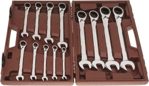 Paramount - 13 Piece, 5/16" to 1", Reversible Ratcheting Combination Wrench Set - Inch Measurement Standard, Full Polish Chrome Finish, Comes in Blow Molded Case - Industrial Tool & Supply